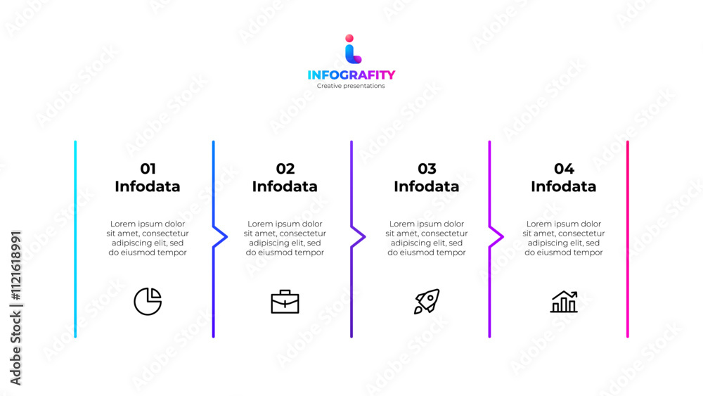 Fototapete Clean infographic design presenting four key data points with corresponding icons, ideal for business presentations and reports