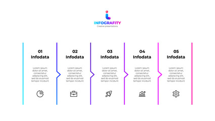 Clean infographic design presenting five key data points with corresponding icons, ideal for business presentations and reports
