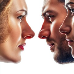 Obraz premium Close-up profiles of three individuals facing each other