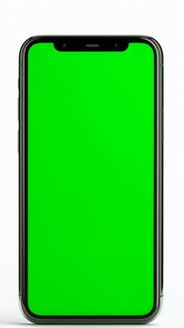 Standing smartphone with chroma key isolated on white background. 