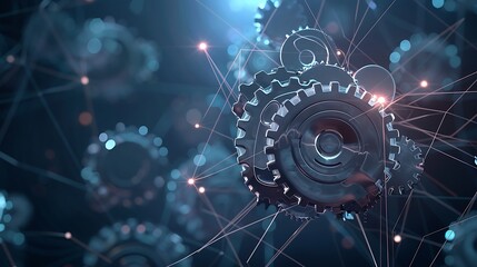 Showcase a conceptual vector illustration of a brain with interconnected gears and abstract lines. 