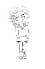 A girl in a sweater and boots. Chibi girl. Silhouette