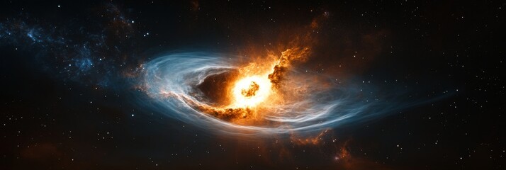 Fototapeta premium Cosmic Explosion in Deep Space - A breathtaking depiction of a cosmic explosion showcasing swirling gas, vibrant flames, and distant stars within the expansive universe.
