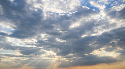 Obraz premium Summer blue sky cloud gradient light white background. Gloomy vivid cyan landscape in environment day horizon skyline view spring wind