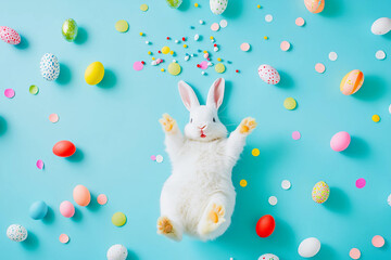 Obraz premium Divertido conejo de Pascua con huevos