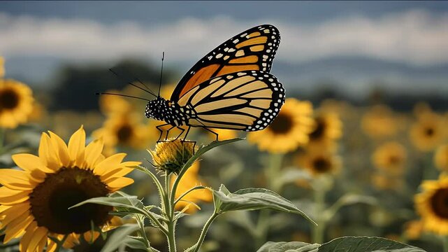 monarch sunflower nature butterfly flower 4k