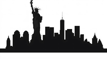 Silhouetted skyline featuring iconic landmarks.
