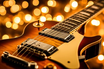 Fototapeta premium Close-Up of a Classic Electric Guitar with Glowing Bokeh Lights, Perfect for Music Enthusiasts and Creative Projects