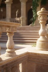 Fototapeta premium Elegant Stone Architecture with Ornate Columns and Staircase