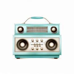 Obraz premium A retro-style turquoise radio with two large speakers and a top handle, blending vintage aesthetics with modern sound technology.
