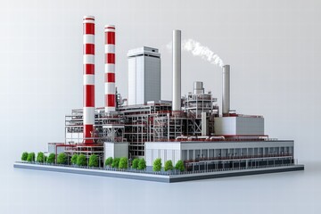 Obraz premium Industrial power plant operations urban setting 3d model modern environment aerial view energy efficiency concept
