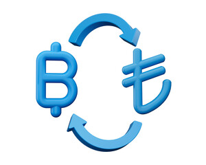 Obraz premium 3d Blue Baht And Lira Symbol Icons With Money Exchange Arrows On White Background, 3d illustration 