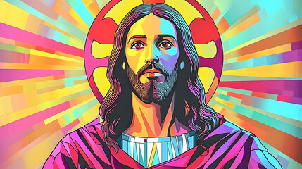 Vibrant portrait of Jesus in colorful tones