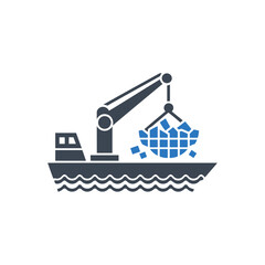 Crane lifting globe icon