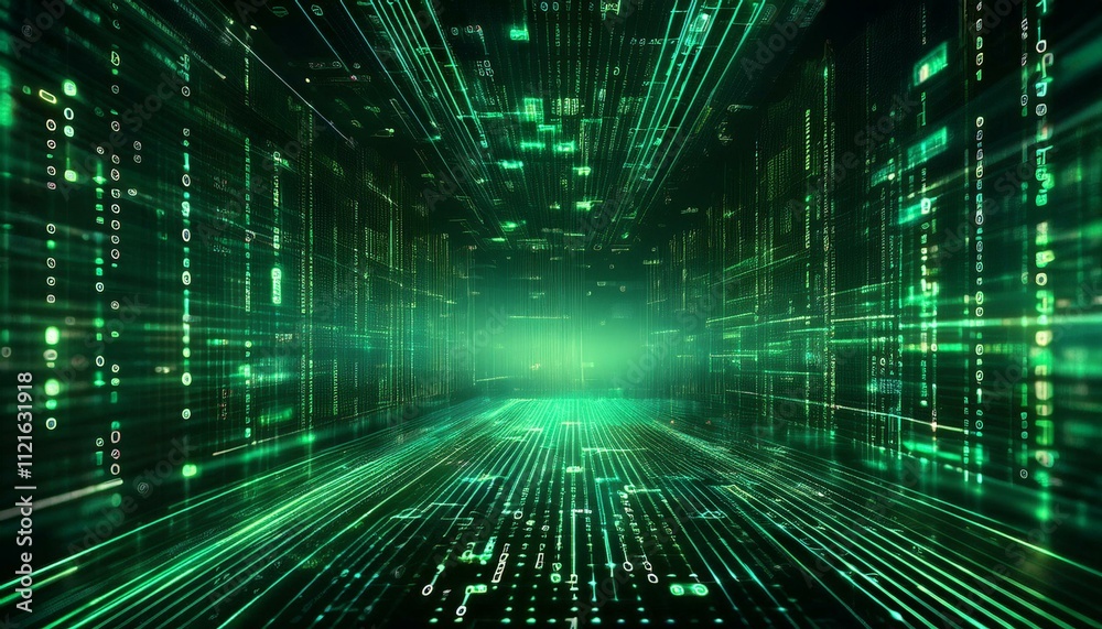 Wall mural binary digital code, computer generated seamless loop abstract motion background
