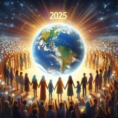 "Unity for a Brighter Tomorrow: Diverse Hands Embracing the Earth in 2025"