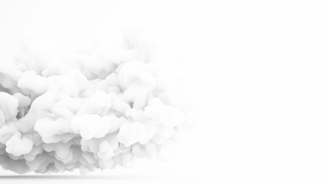 A dense, swirling cloud of white smoke drifts horizontally against a minimalist grey background, capturing a sense of ethereal beauty and motion.