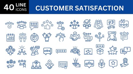 Customer satisfaction set of web icons in line style.