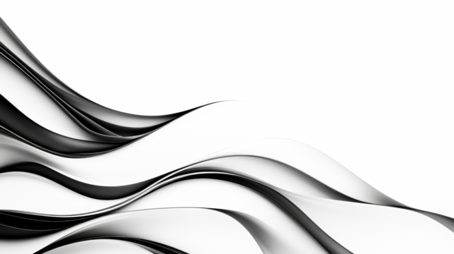 Abstract black and white waves create a sleek, flowing pattern on a minimalist background, evoking a sense of movement and modern elegance.
