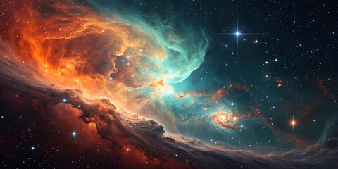 Cloud nebula of a colorful cosmic galaxy. Starry night sky. Astronomy and universe science. Background wallpaper of a supernova planetary planet and moon.