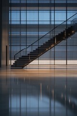 Sleek and Modern Stairway Reflected in a Polished Floor