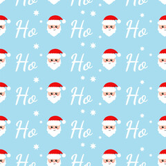 Vector Christmas pattern with Santa Claus, Ho and white stars on a blue background
