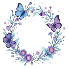 Watercolor floral frame with lovely butterflies