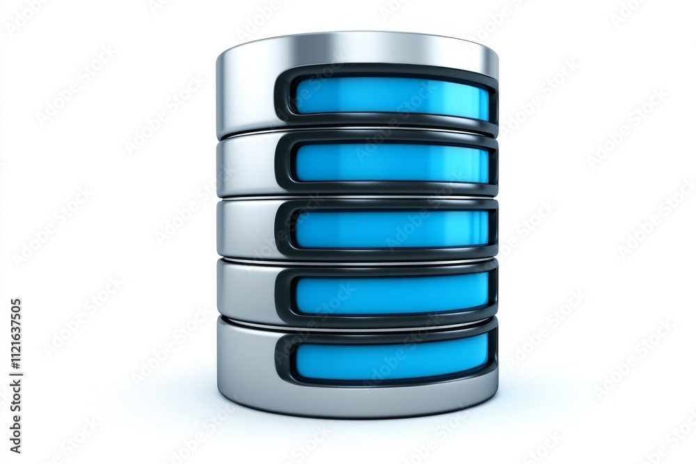 Poster A clean icon of a database stack, with glowing blue lines and soft gradients on a white background