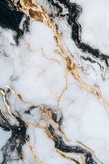 Elegant Black and White Marble Texture with Gold Veins for Luxury Backgrounds, Interior Design, and Creative Projects - Abstract Stone Surface Image.