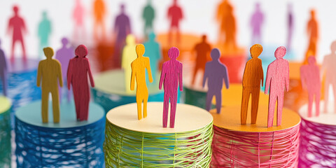 Colorful Paper Figures Network on White Background: Digital Age Social Connections and Communication with a Distinguished Figure