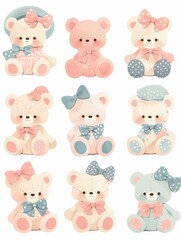 Obraz premium Pastel Kawaii Animal Stickers: Cute Characters in Clip Art Style