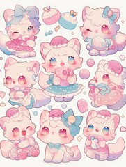 Obraz premium Pastel Kawaii Animal Stickers: Cute Characters in Clip Art Style