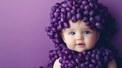 Fototapeta premium Baby grape, cuteness and innocence amidst grapes