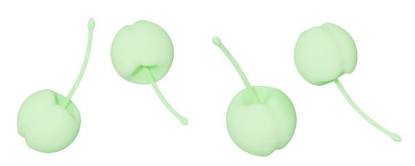 3d icon, 3d illustration, matte soft light lime green cute cherry set on an isolated background
