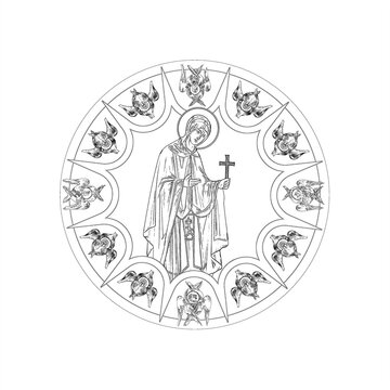 saint holding cross, black and white clip art preview