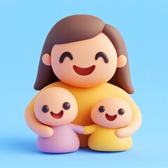 3D Childcare Icon: Caring for Happy Children illustration