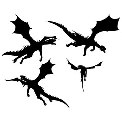Fototapeta premium Dragon Silhouette. Dragon Crest Wings great set collection clip art Silhouette, dragon tattoo designs, Black vector illustration on white background .
