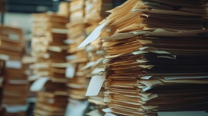 Obraz premium Overwhelmed by Paperwork, Stacks of Documents, Office Clutter