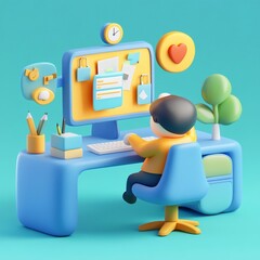 Obraz premium 3D Worker Icon: Productivity from a Home Office illustration