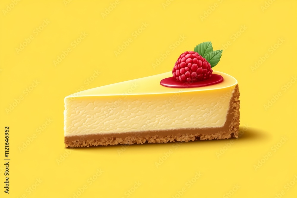 Aufkleber A minimalist flat vector design of a single slice of cheesecake with a thin raspberry drizzle, illustrated in soft pastel tones