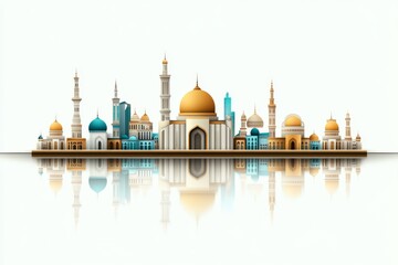 Fototapeta premium A minimalist flat design of Abu Dhabi skyline, drawn with clean lines and soft golden hues representing desert tones