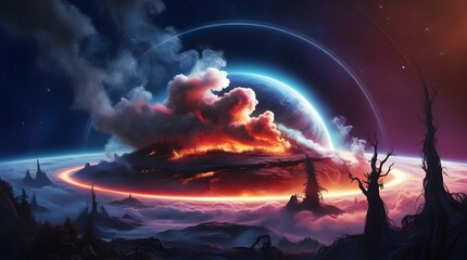 Obraz premium Celestial planet with fire