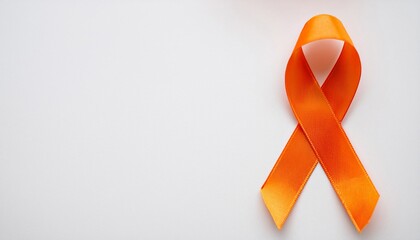 Leukemia Awareness Symbol. Orange Ribbon with Copy Space for Text. White Background Isolated. Flat Lay Top View.