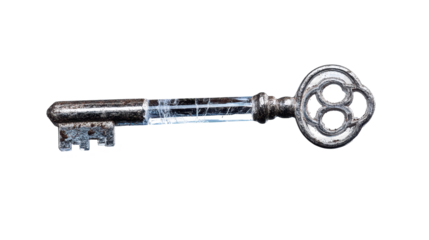 Vintage key with intricate design and detail. transparent background