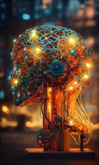 abstract digital human brain illustration with a headphone