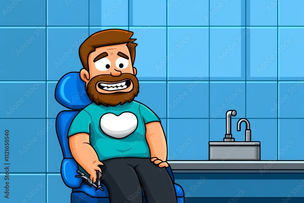 Poster a pixel art dentist treating a smiling patient, with tiny animated tools and a glowing white tooth d