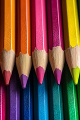 Fototapeta premium An array of colored pencils arranged in a beautiful spectrum showcases artistic potential.