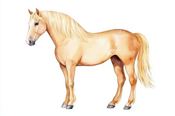 Obraz premium Watercolor Palomino Horse Clipart Whimsical Soft Cozy Winter Animal Illustration