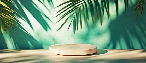 Obraz premium Minimalist Product Display with Natural Green Background and Tropical Leaves for Creative Marketing and Photography - Ideal for Branding and Ads