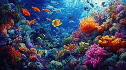 Naklejka premium Vibrant Underwater Paradise: A Colorful Coral Reef Ecosystem